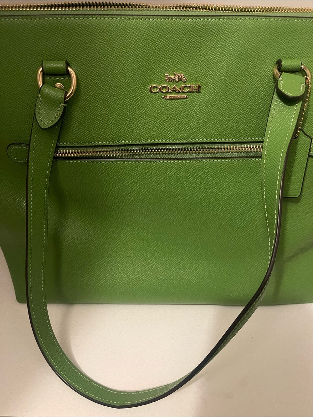COACH Bright Green Leather Zip-Top Tote with Gold Hardware - Picture 2 of 6